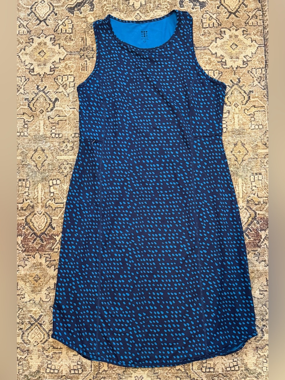 Title Nine Navy Dress with Teal Dot Print